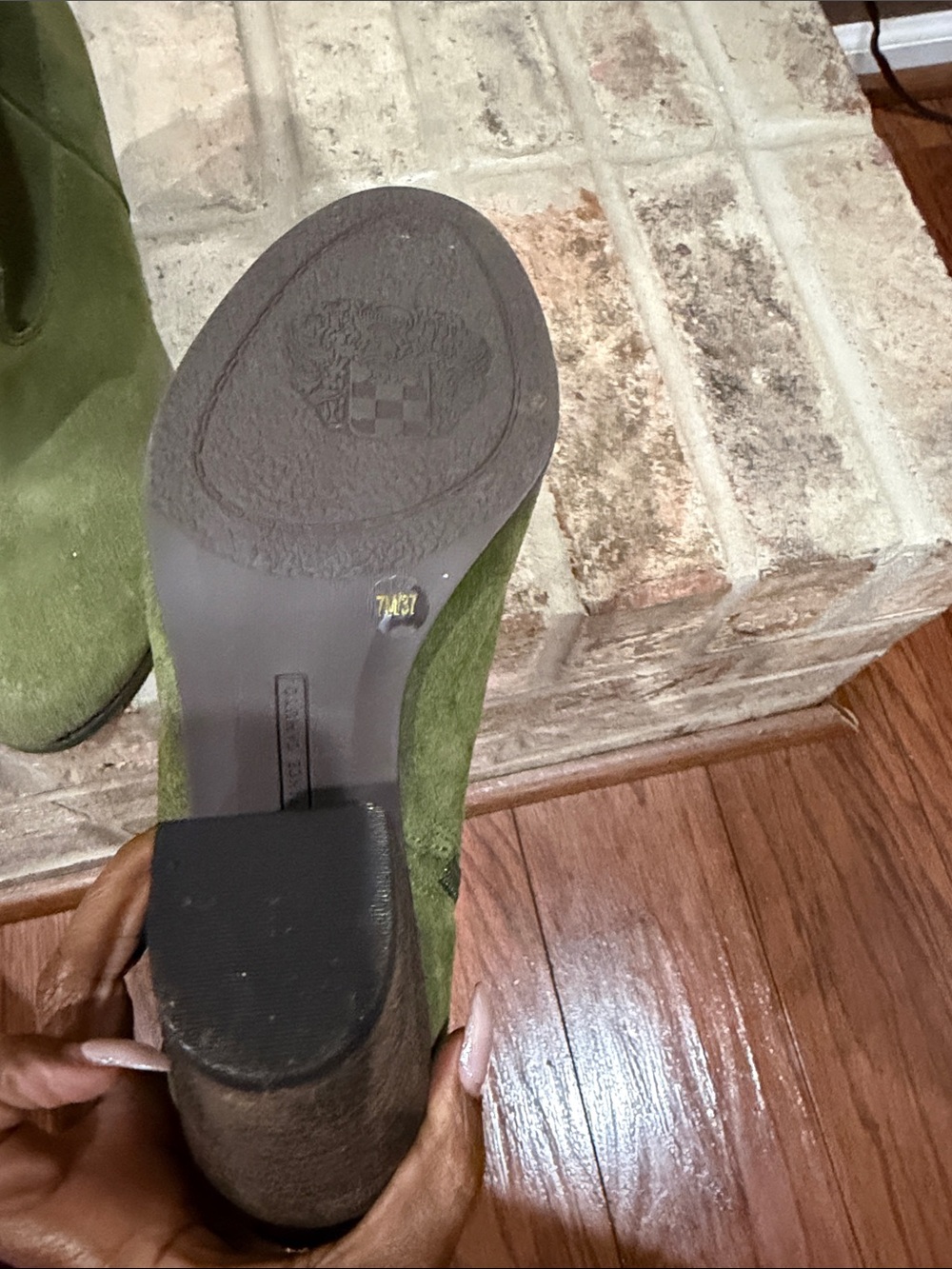 Vince Camuto Olive Green Suede Ankle Booties with Side Zip - Picture 3 of 3